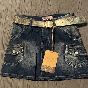 GiGi New York Dark Blue Skirt with Metallic Gold Belt